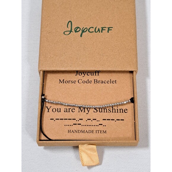 Joycuff Morse Code Bracelet "You Are My Sunshine" Black Cord & Silver Beads NEW - Picture 1 of 3